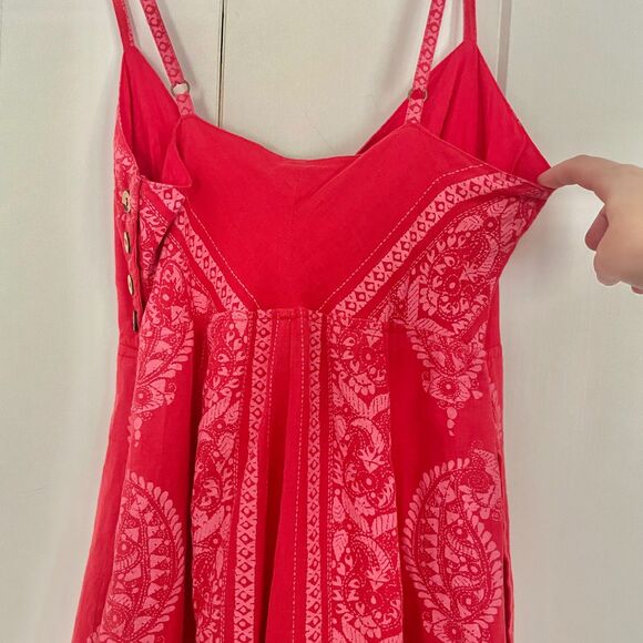 Free People Feel The Sun Jumpsuit Red Paisley Linen Wide Leg Size 0 Orig. $148 - Picture 10 of 10